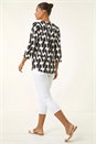 Black Geometric Print V-Neck Stretch Blouse, Image 3 of 5