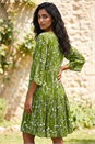 Khaki Floral Print Lace Detail Smock Dress, Image 2 of 4
