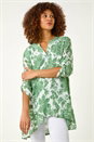 Green Floral Print Wrap Hem Tunic Top, Image 1 of 5