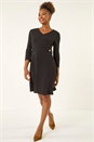 Black V-Neck Buttoned Stretch Dress, Image 1 of 5