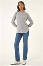 Light Grey Curved Hem Stretch Top, Image 2 of 5