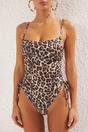 Multi Leopard Print Ruched Side Tie Detail Swimsuit, Image 2 of 3