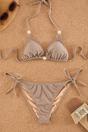 Bronze WOVCOR Bronze Triangle Bikini Set with Bead Detail and Tie Side Bottom, Image 2 of 4