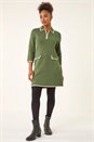 KHAKI Contrast Zip Collared Knit Dress, Image 2 of 5