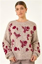 Taupe Floral Crew Neck Knit Jumper, Image 5 of 7