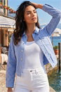 Denim Cotton Blend Broderie Sleeve Jacket, Image 2 of 4