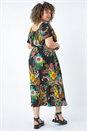 Black Curve Tropical Crinkle Shirred Midi Dress, Image 3 of 5