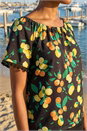 Black Citrus Pom Pom Trim Bardot Top, Image 4 of 4