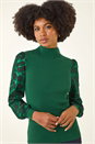 Green Animal Print Mesh Sleeve Knit, Image 1 of 5
