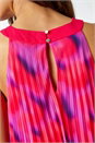 Cerise High Neck Abstract Pleated Swing Dress, Image 5 of 5