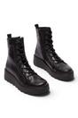 Black Womens Leather Heel Combat Boots-TERY553, Image 2 of 5