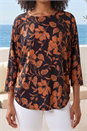 Tan Leaf Print Raglan Sleeve Stretch Top, Image 4 of 4