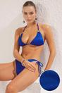 Royal Blue WOVCOR Royal Blue Ribbed Triangle Bikini Set with Ring Detail, Image 1 of 5