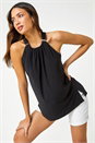 Black Tie Back Halter Neck Trim Detail Stretch Top, Image 1 of 5