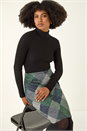 Green Check Print Pocket Stretch A line Skirt, Image 2 of 5