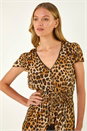 Tan Animal Print Shirred Maxi Dress, Image 4 of 5