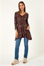 Red Disty Circle Print V-Neck Tunic, Image 2 of 5