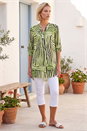 Green Abstract Linear Print V-Neck Button Top, Image 3 of 4