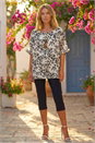 Black Leaf Print Necklace Detail Tunic Top, Image 2 of 4
