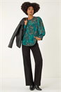 Dark Green Metallic Abstract Printed Top, Image 2 of 5