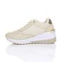 Beige Mid Wedge Heel Lace Up Gold Zip Trainers, Image 3 of 5