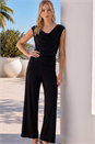 Black Cowl Neck Ruched Stretch Jumpsuit, Image 2 of 4