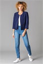 Navy  Textured Cropped Jacket, Image 2 of 4
