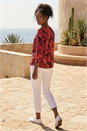 Red Floral V-Neck Stretch Top, Image 3 of 3