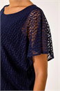 Navy  Printed Burnout Bubble Hem Top, Image 5 of 5