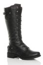 Black Lace Up Calf Military Biker Boots, Image 1 of 6
