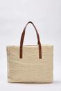 Beige Women's Borg Sherpa Maxi Tote Bag with Contrast Strap, Image 2 of 4