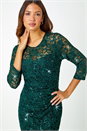 Green Sequin Lace Ruched Stretch Dress, Image 4 of 5