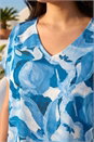 Blue Curve Abstract Print V-Neck Top, Image 4 of 4