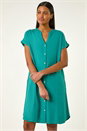 Jade Green Linen Blend Shift Dress, Image 2 of 5