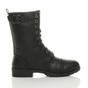 Black AJVANI Black Lace Up Buckles Military Biker Ankle Boots, Image 2 of 6