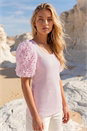 Light Pink Dusk 3D Puff Sleeve Stretch T-Shirt, Image 1 of 4