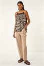 Black Geometric Lace Trim Cami Top, Image 2 of 5