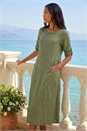 KHAKI Textured A-Line Midi Dress, Image 2 of 4