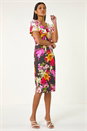 Ivory  Floral Print Twist V-Neck Stretch Dress, Image 2 of 5