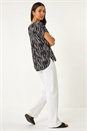 Black Abstract Print V-Neck Button Top, Image 3 of 5