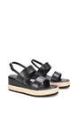 Black XY LONDON Black 'Ally' Low Heel Platform Wedge Espadrill  Slingback Sandals, Image 3 of 5