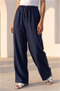Navy  Petite Linen Blend Wide Leg Trouser, Image 2 of 4