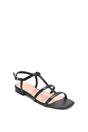 Black XY LONDON Black 'Danielle' Flat Strappy Caged Square Toe Sandals With Buckle, Image 2 of 6