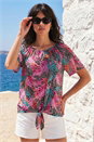 Purple Print Tie Front Button Top, Image 2 of 4