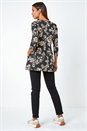 Black Floral Print Pocket Stretch Swing Top, Image 3 of 5