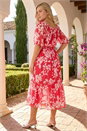 Pink Curve Tropical Print Tie Neck Midi Dress, Image 2 of 4