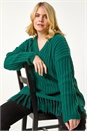 Forest Curve V-Neck Tassel Hem Knit Jumper, Image 1 of 5