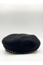 Black Beret Hat With Chain Detail In Black, Image 5 of 5