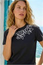 Black Embroidered Stretch T-Shirt, Image 1 of 4