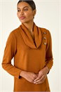 ORANGE Cowl Neck Wrap Tunic Stretch Top, Image 1 of 5